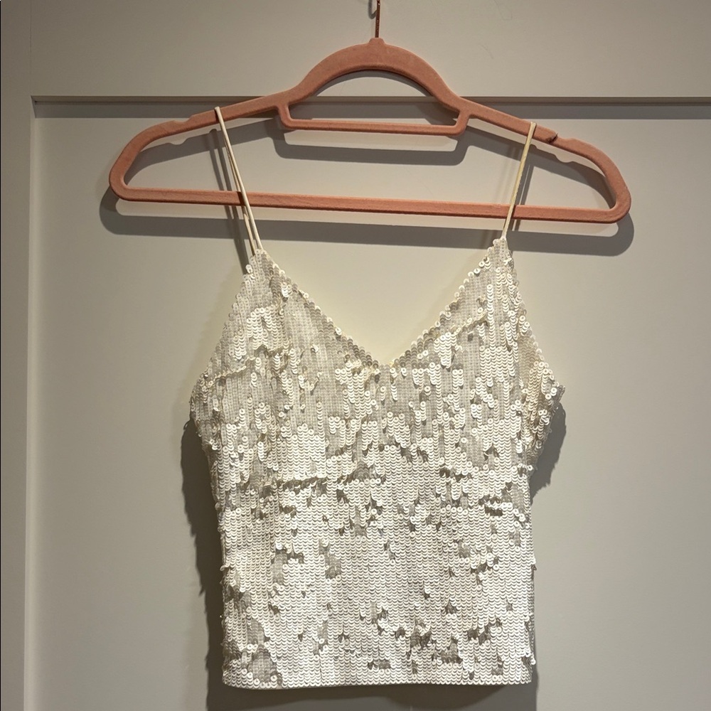 Alice + Olivia White Sequin Camisole